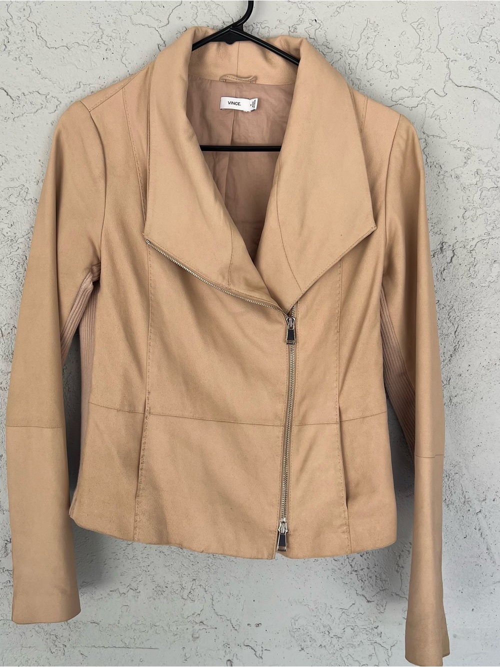 Vince Leather Moto Jacket Medium Beige Tan Draped Minimalist Luxe Soft Leather